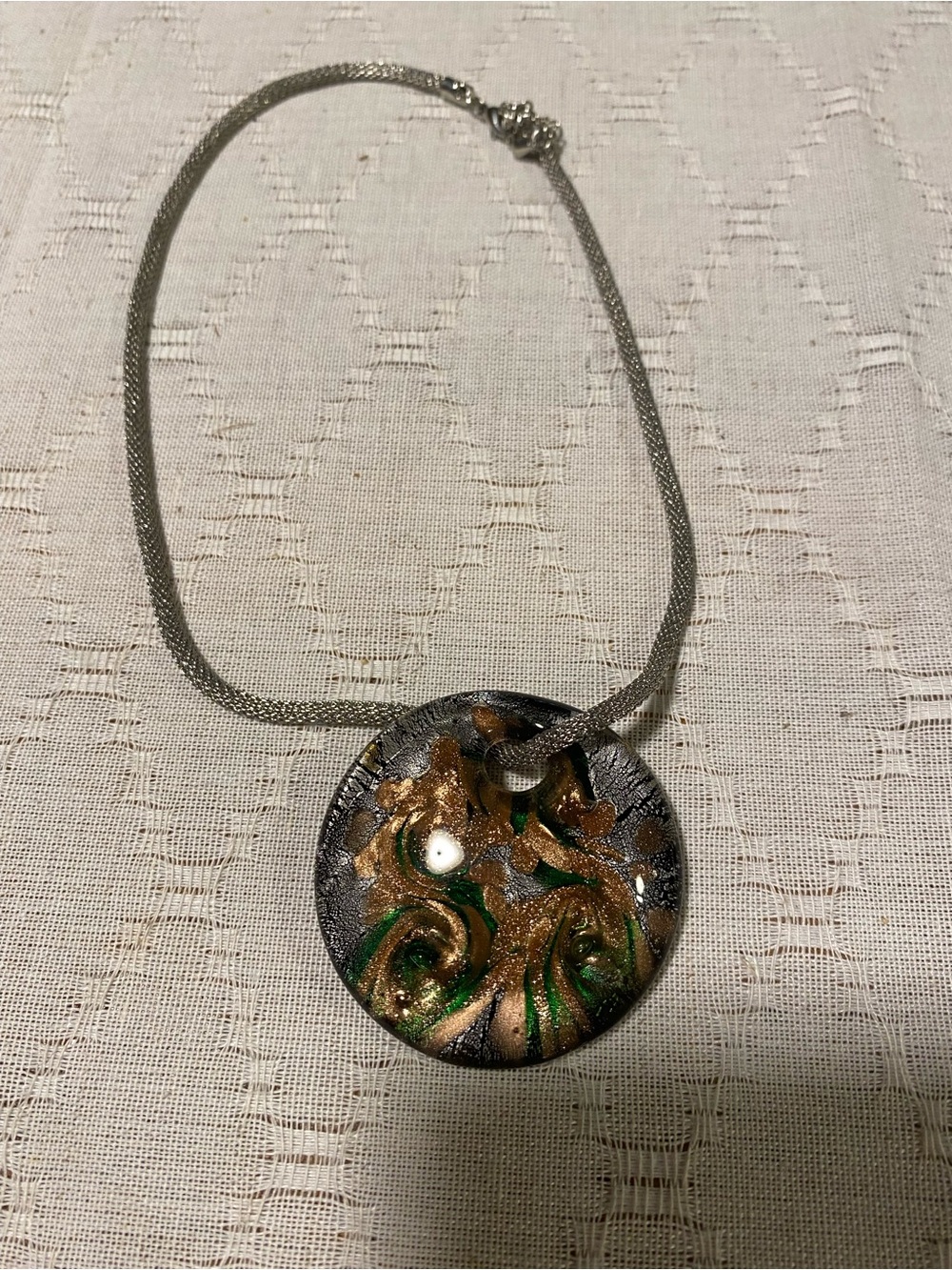 Handcrafted Green & Gold Glass Pendant Necklace